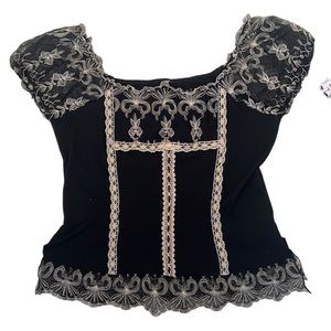 SALE Zoe black short sleeved top with ivory lace Sz 1X